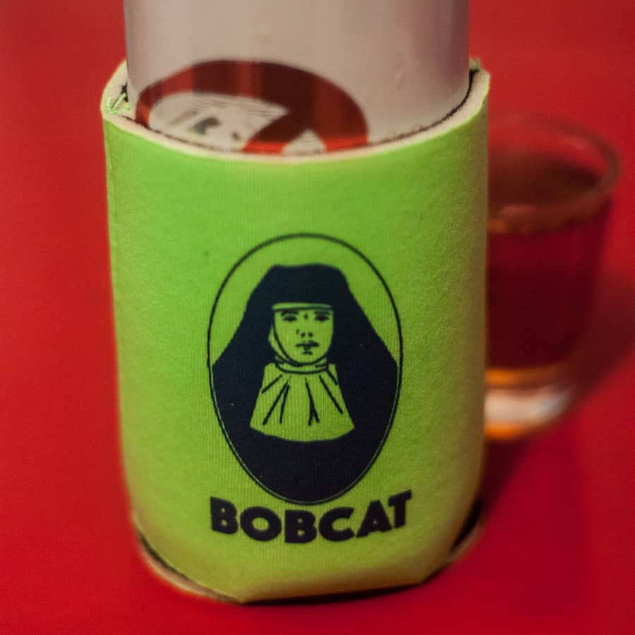 Beer Koozie with Bobcat Nun design